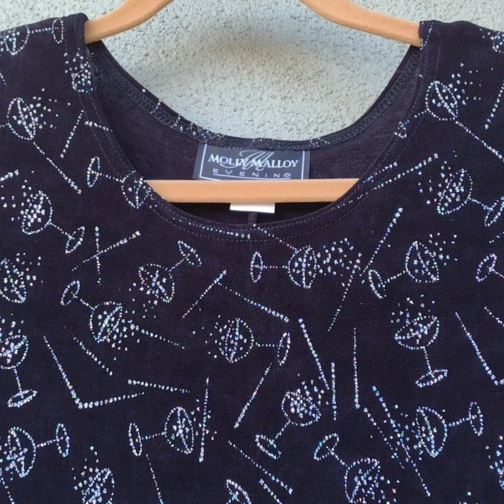 VTG Molly Malloy Black Glittery Cocktail Print Dress 10 - Picture 5 of 9